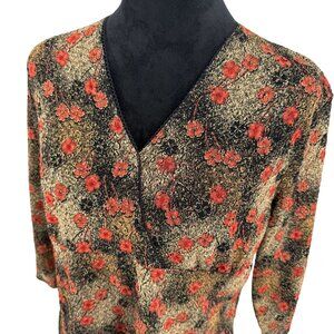 East 5th Y2K Faux Wrap Top Womens SIze XL Empire‎ Waist Stretch Lace Trim Floral